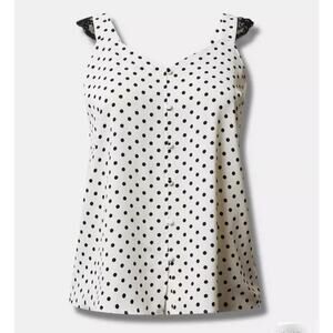 NWT! Torrid Studio Crepe de Chine Lace Trim Button Front Tank Polka Dot Plus 6x